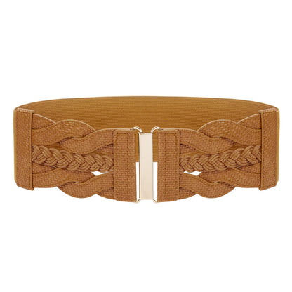 HOTGRACE KARIN Wide Belts for Women Elastic Waist Belt | 3 inch wide stretchy waistband, Woven design, Golden buckle, For dresses skirt, Vintage casual boho western style