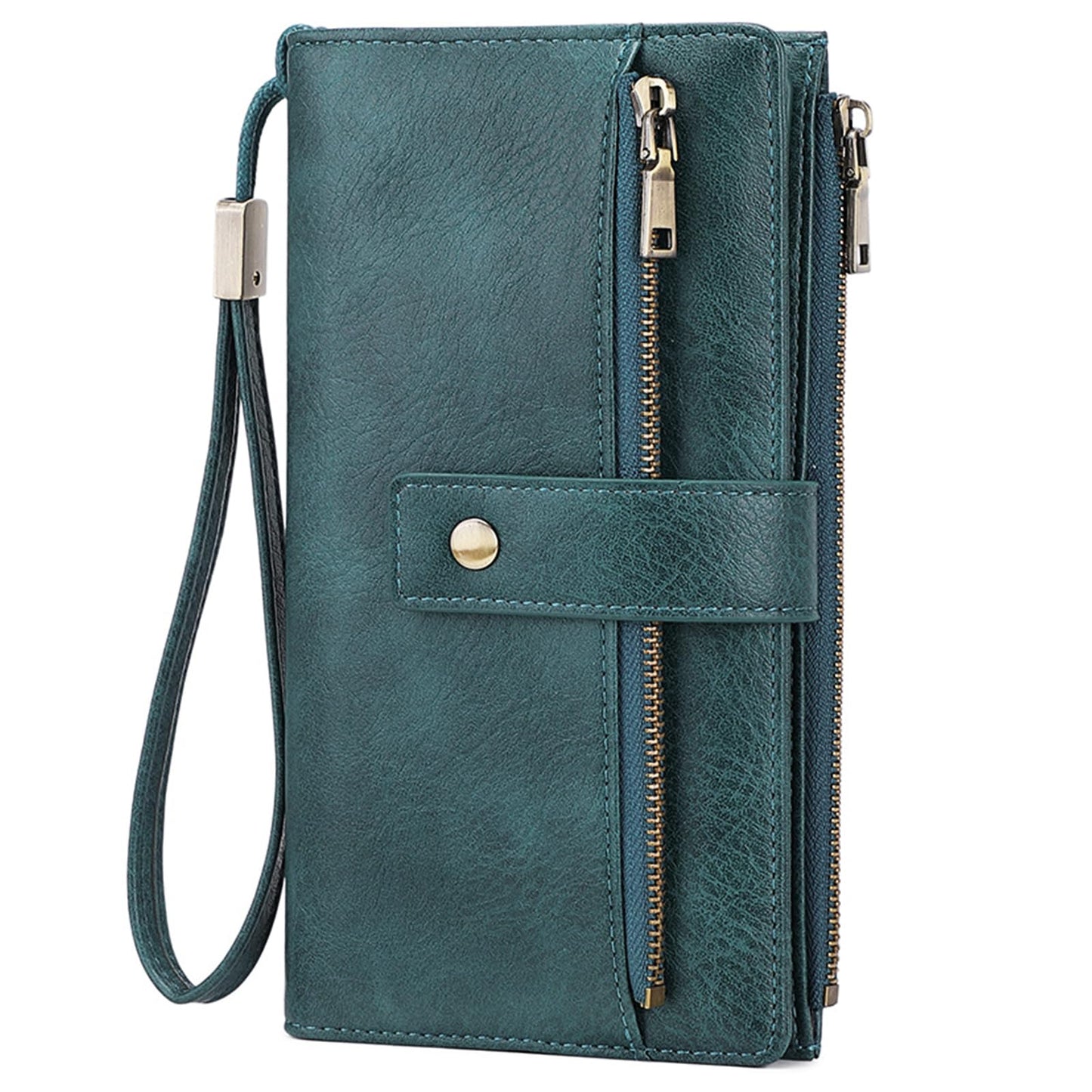 HOTGOIACII Wallet for Women RFID Blocking Card Holder Large Capacity Trifold Leather Wristlet Wallets Teal