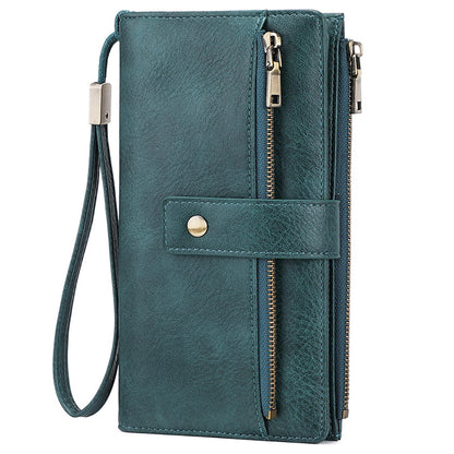 HOTGOIACII Wallet for Women RFID Blocking Card Holder Large Capacity Trifold Leather Wristlet Wallets Teal
