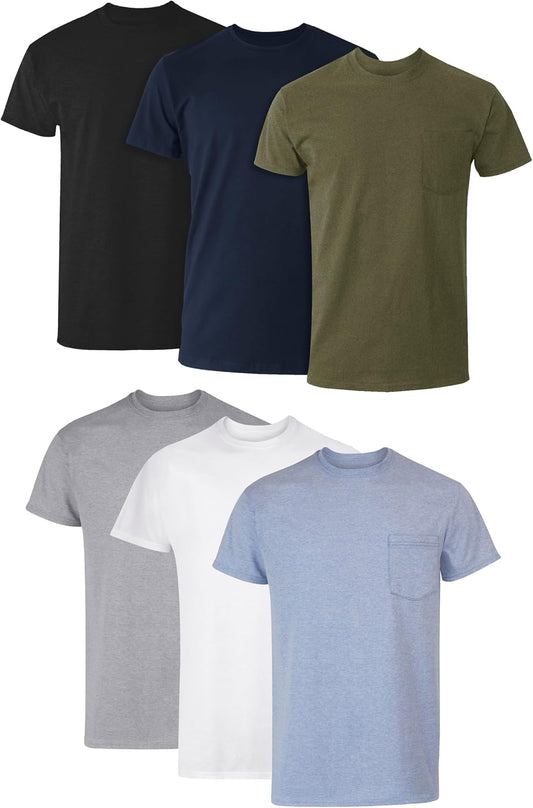 HOTHanes Men's Pocket T-Shirt Pack, 6-Pack, Cool & Breathable Cotton Tees, Stay-Tucked Undershirts for Men