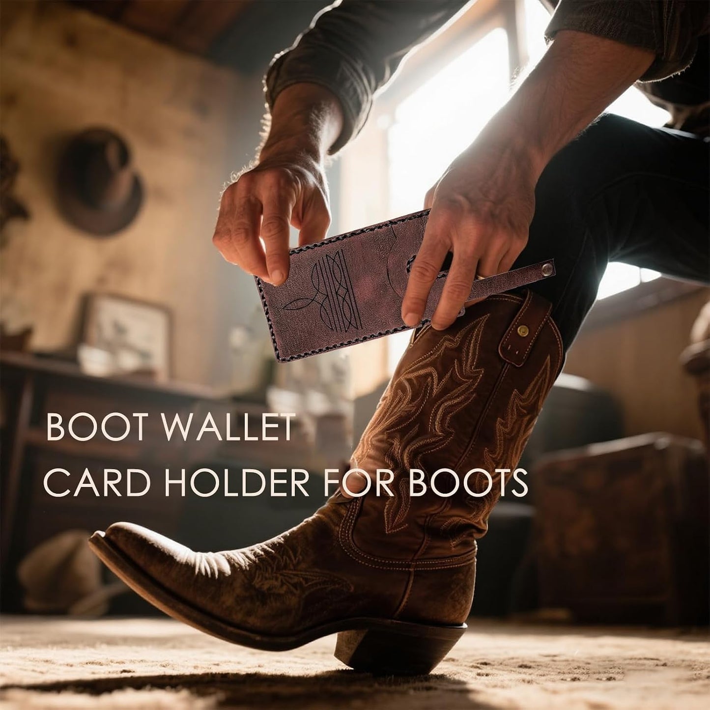 HOT3pcs Western Boot Wallet with Snap Strap – Leather Card Holder for Cowboy Boots | Handcrafted Slim Wallet for Women & Men | RFID Blocking Cash Strap Pocket