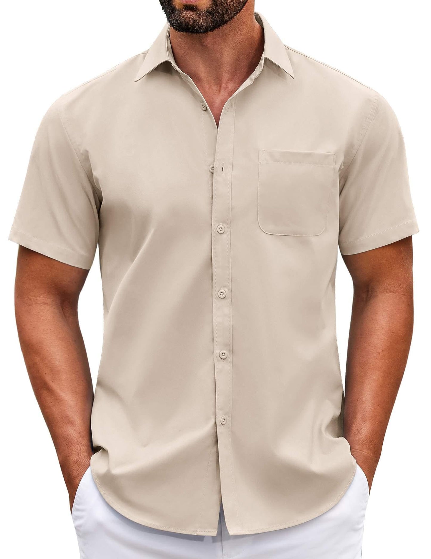 HOTCOOFANDY Mens Short Sleeve Casual Button Down Shirts Summer Untucked Dress Shirts with Pocket