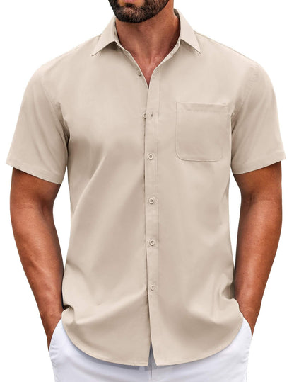 HOTCOOFANDY Mens Short Sleeve Casual Button Down Shirts Summer Untucked Dress Shirts with Pocket