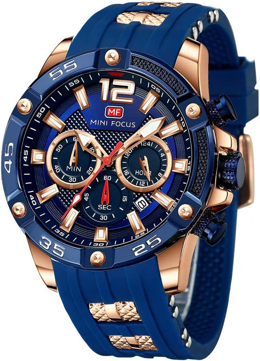 HOTMF MINI FOCUS Men Watches Unique Casual Wrist Watches (Chronograph/Waterproof/Luminous/Calendar/24 Hours) Silicon Band Fashion Watches for Men
