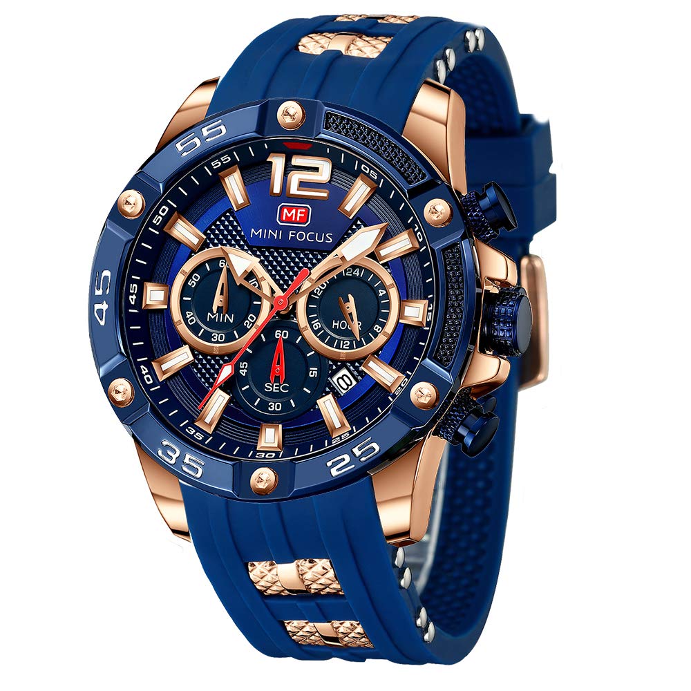 HOTMF MINI FOCUS Men Watches Unique Casual Wrist Watches (Chronograph/Waterproof/Luminous/Calendar/24 Hours) Silicon Band Fashion Watches for Men