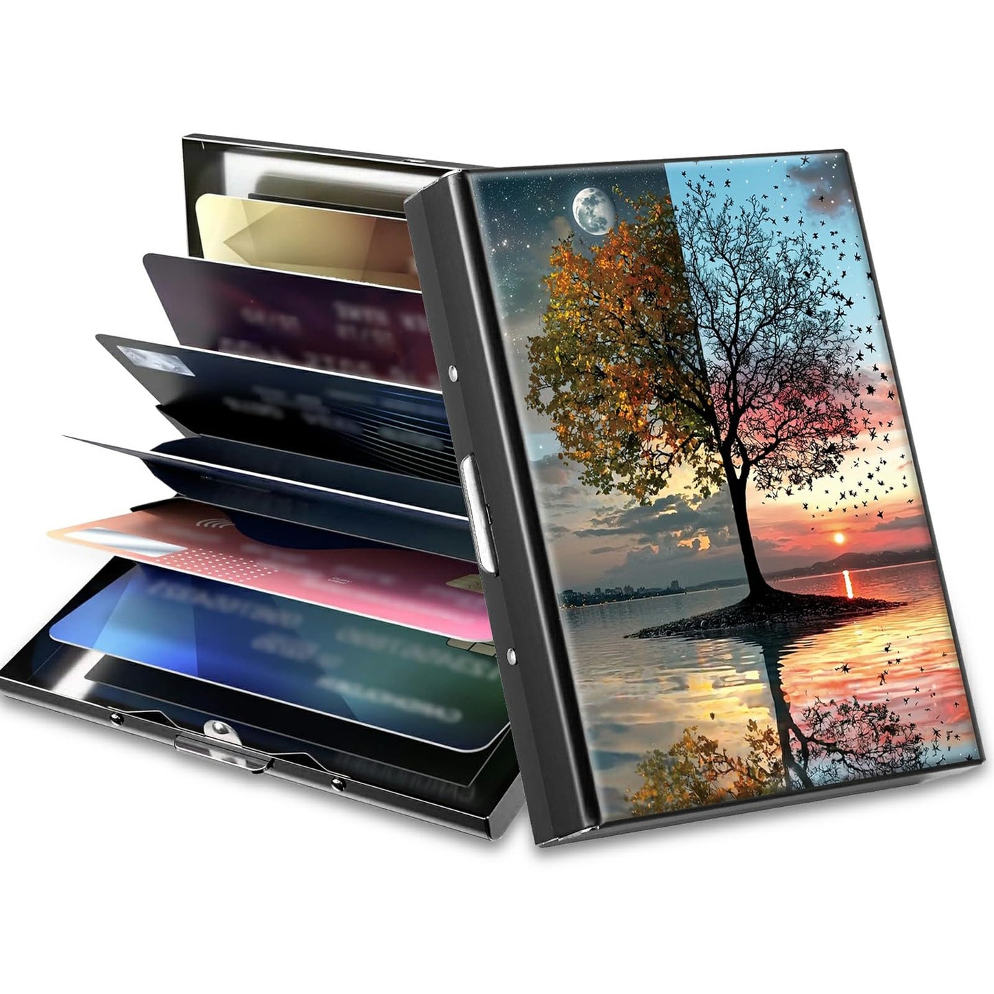 HOTCute Credit Card Holder with Zipper, Crow Skull RFID-Blocking Card Case Small Wallet for Women Men, Multi-slot Card Organizer Case Travel Accordion Wallet