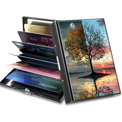 HOTCute Credit Card Holder with Zipper, Crow Skull RFID-Blocking Card Case Small Wallet for Women Men, Multi-slot Card Organizer Case Travel Accordion Wallet
