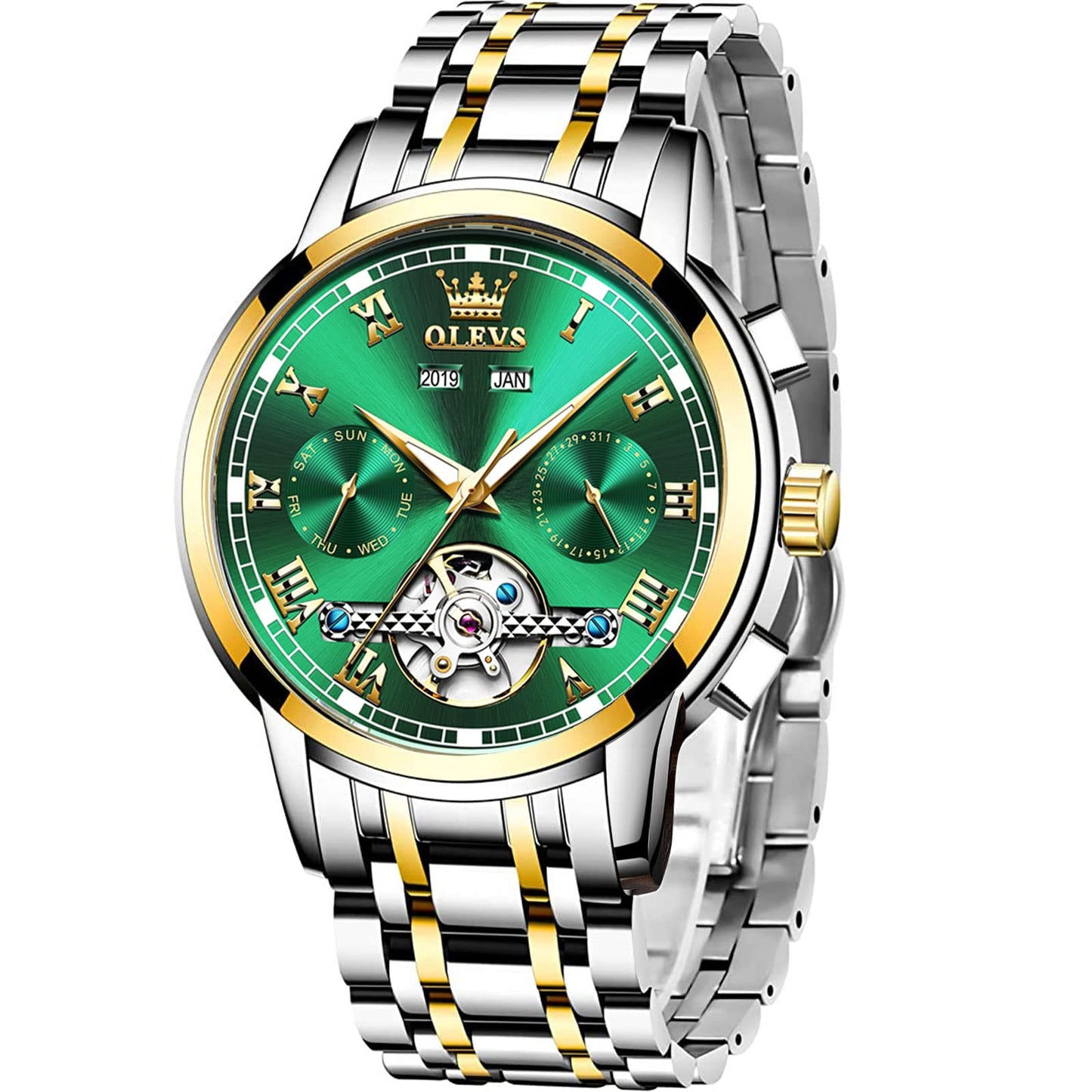 HOTOLEVS Watches for Men Case Waterproof Watches Leather Band Day Date Mens Watch Analog Quartz Chronograph Wristwatches Multi-Function Men's Watch