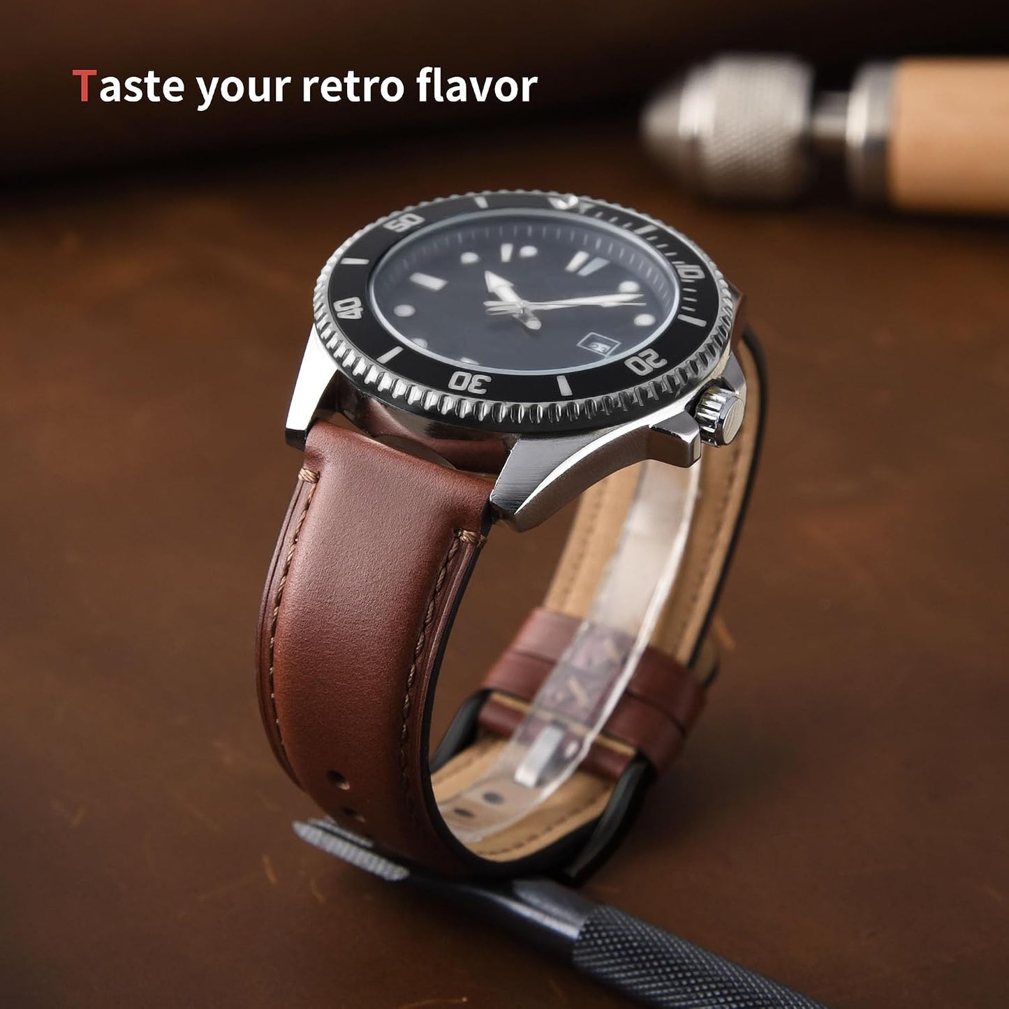 HOTFullmosa Leather Watch Bands for Men, 18mm 19mm 20mm 21mm 22mm 24mm 26mm Quick Release Watch Bands Strap - Burnished Band Vintage Wristband with Stainless Steel Metal Clasp