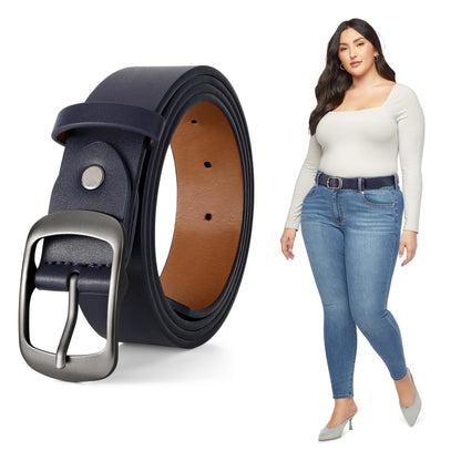HOTJASGOOD Plus Size Women Leather Belt Black Casual Waist Belt for Jeans Pants with Metal Pin Buckle