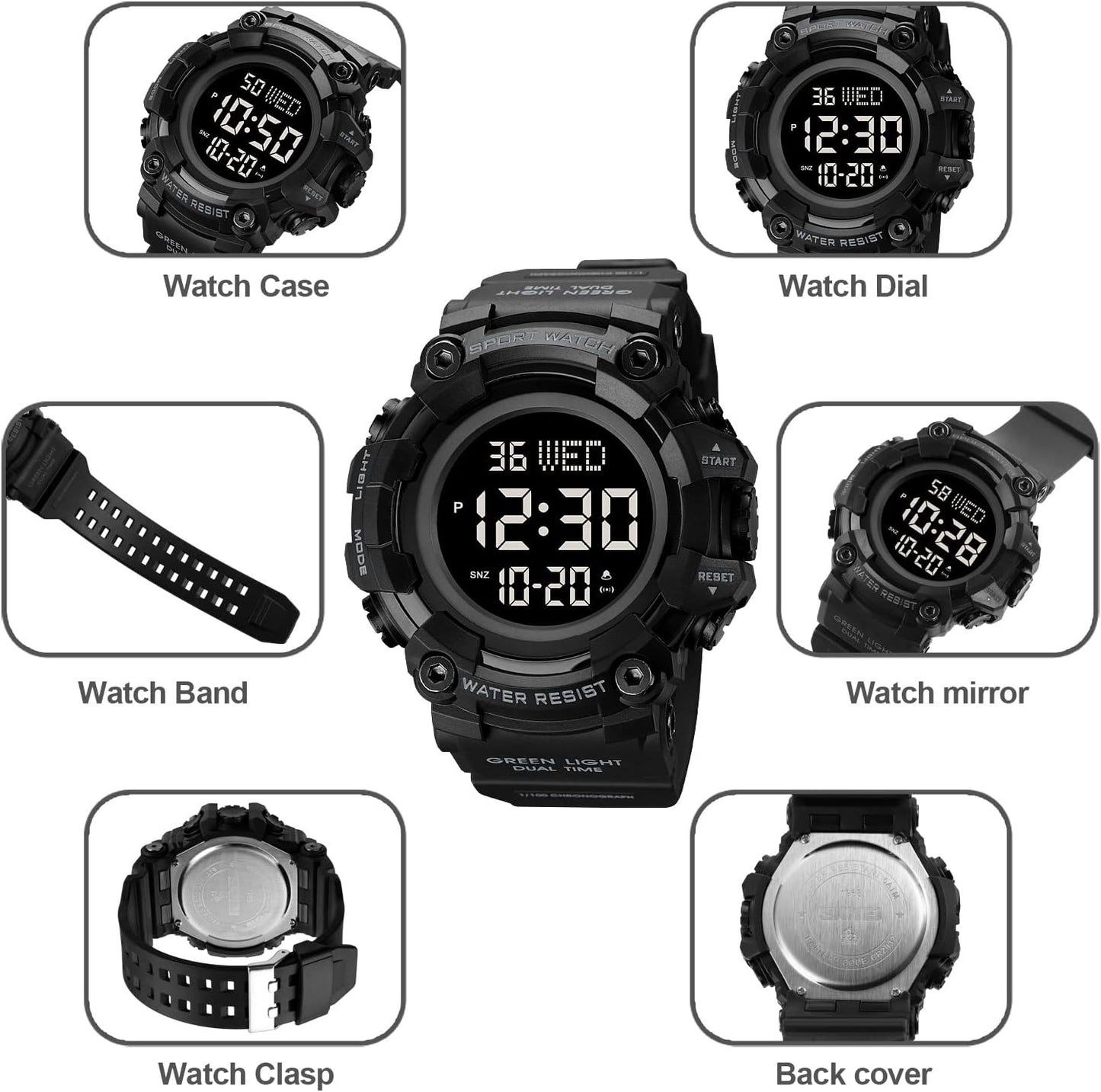 HOTXCZAP Men's Black Sports Watch - Large Face Chronograph Military Wristwatch with Luminous Hands, Waterproof Casual Silicone Strap for Outdoor and Daily Use - Gift for Men