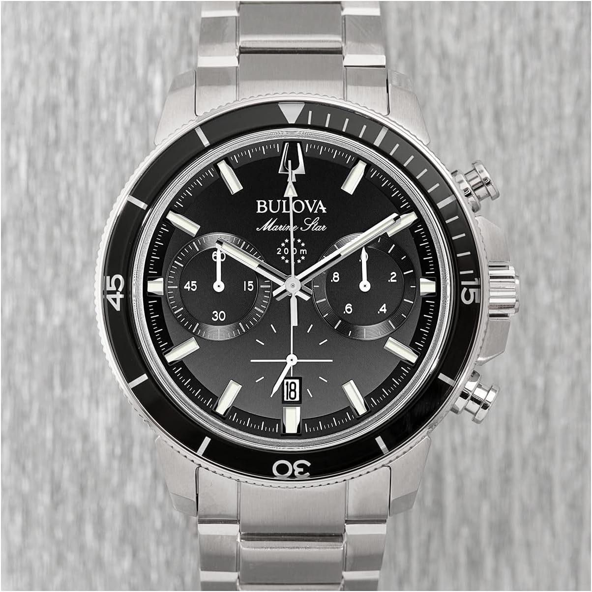 HOTBulova Men's Marine Star Series C Stainless Steel 6-Hand Chronograph Quartz Watch, Black Dial Style: 96B272