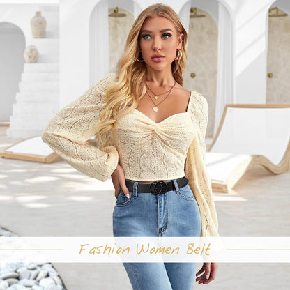 HOTSUOSDEY Women Leather Belt Fashion Double O-Ring Soft Faux Leather Waist Belts For Jeans Dress