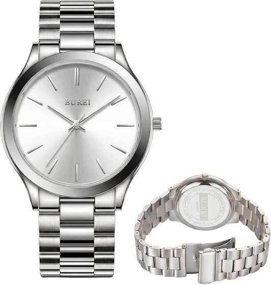 HOTBUREI Men's Wrist Watch, Analog Stainless Steel Dress Waterproof Quartz Watch for Men with Japanese Movement,Refined Gifts for Men, Boyfriend, Husband, Dad