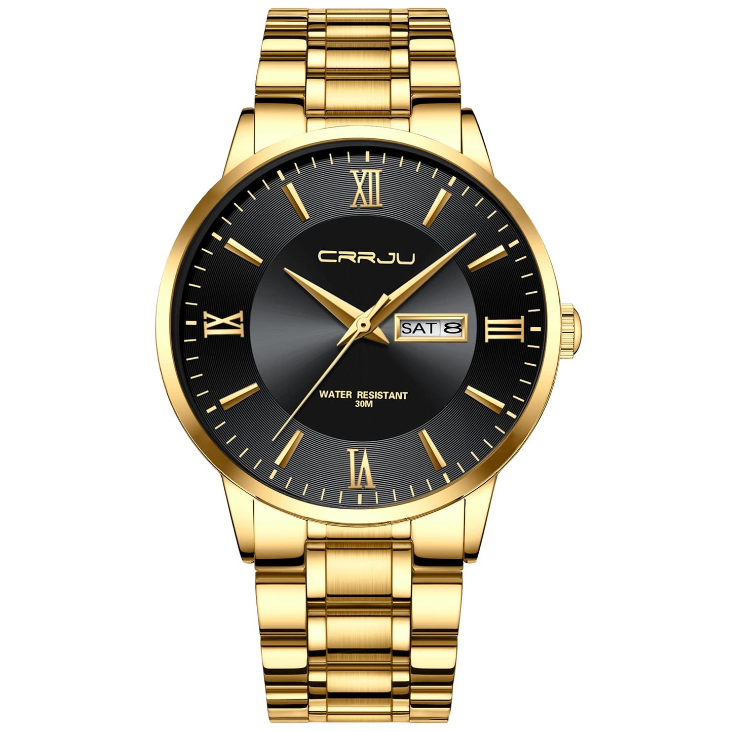 HOTCRRJU Men's Fashion Luxury Stainless Steel Watches for Men Business Auto Date Chronograph Analog Quartz Wristwatches
