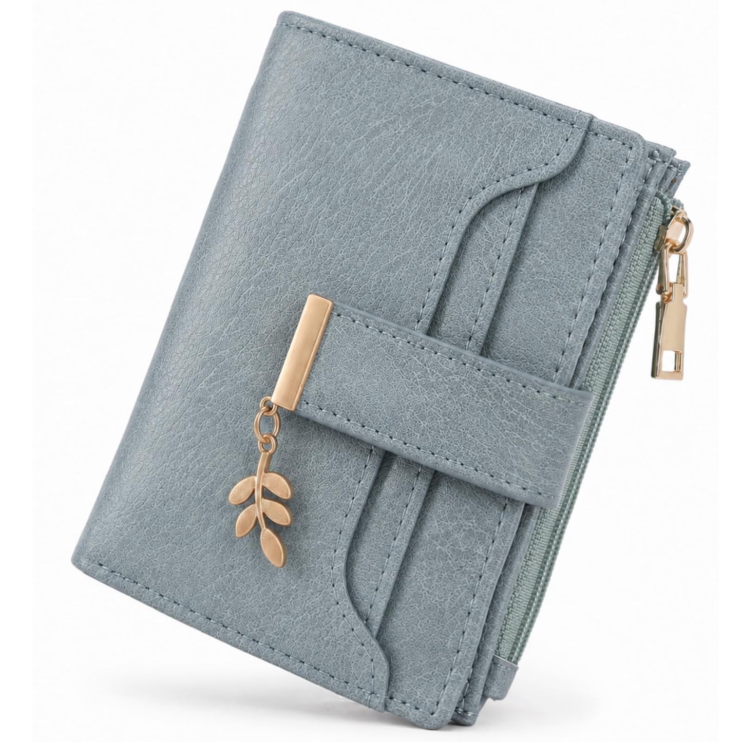 HOTGOIACII Small Wallets for Women RFID Blocking Card Holder Wallet Blue | Bifold Card Wallet, Leather Small Purse, Vegan Leather, Zipper Coin Pocket, Cute Women's Wallet