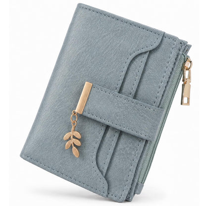HOTGOIACII Small Wallets for Women RFID Blocking Card Holder Wallet Blue | Bifold Card Wallet, Leather Small Purse, Vegan Leather, Zipper Coin Pocket, Cute Women's Wallet