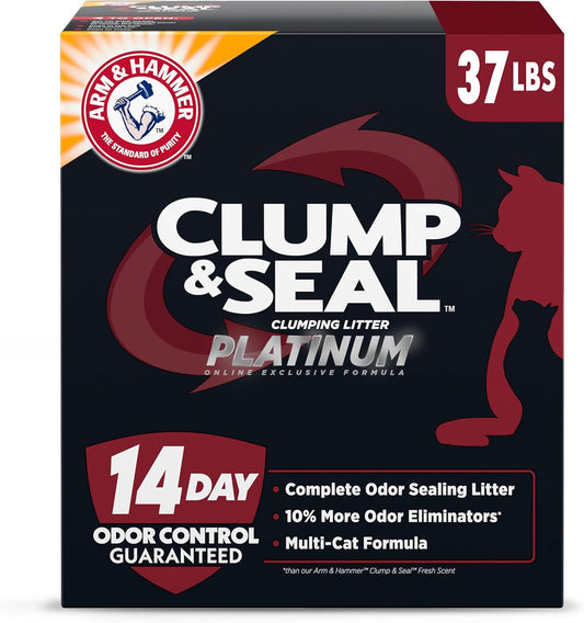 HOTARM & HAMMER Clump & Seal Platinum Clumping Cat Litter, Online Only, 37 Lbs | Clumping Litter, Rock-Hard Clumps, Baking Soda Odor Eliminators, 14-Day Odor Control