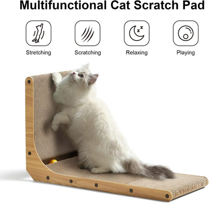 HOTFUKUMARU Cat Scratcher, 26.8 Inch L Shape Cat Scratch Pad Wall Mounted, Cat Scratching Cardboard with Ball Toy for Indoor Cats, Large Size
