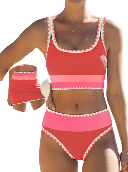 HOTpopvil High Waisted Bikini Sets for Women Tummy Control Swimsuits 3 Piece Bathing Suits Neon Swimwear with Skirt 2026