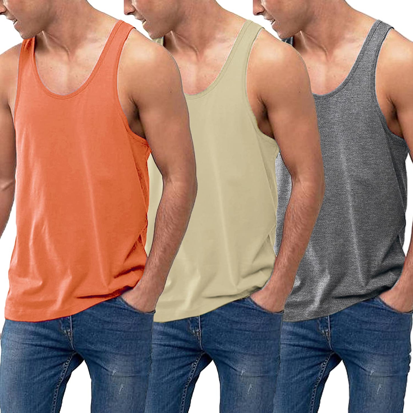 HOTCOOFANDY Men's 3 Pack Tank Tops Cotton Performance Sleeveless Casual Classic T Shirts