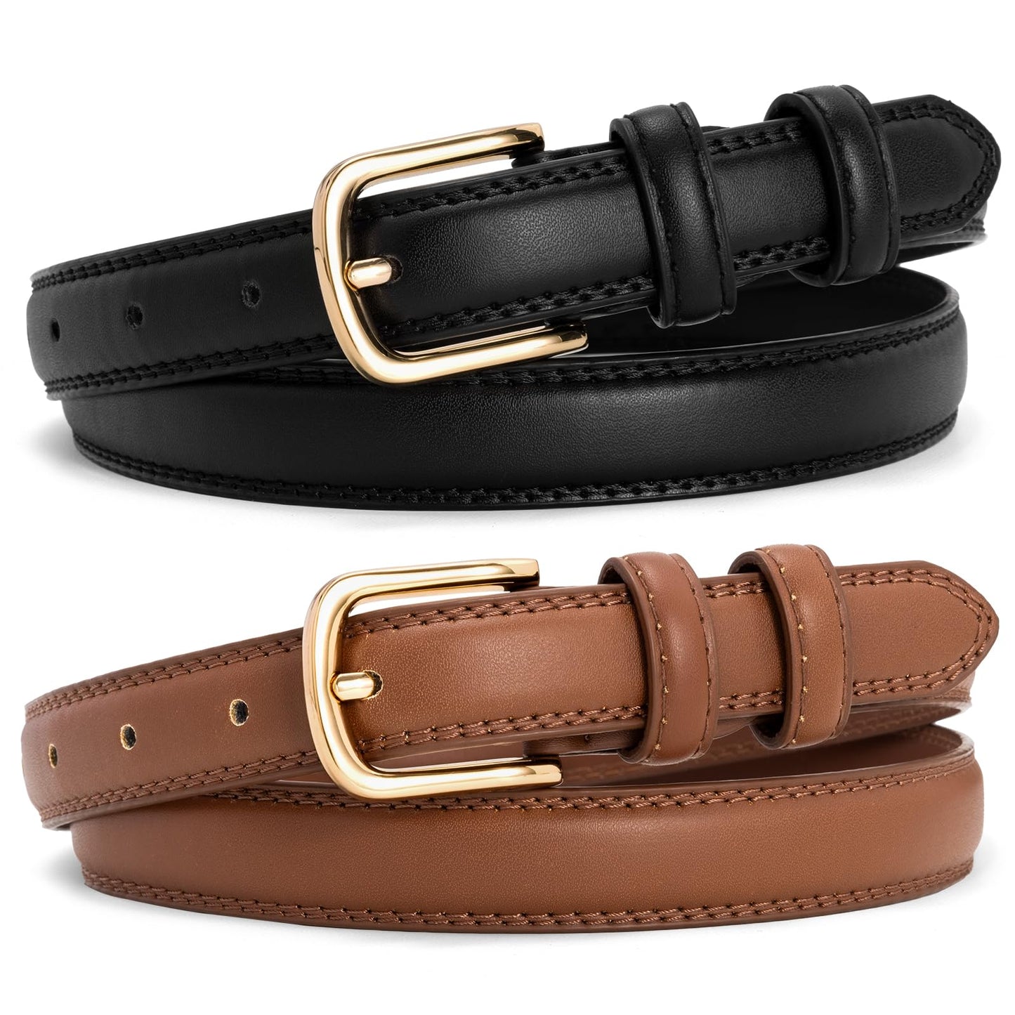 HOT2 Pack Leather Belts for Women Trendy, Women's Belts for Jeans Pants Dresses with Silver Buckle