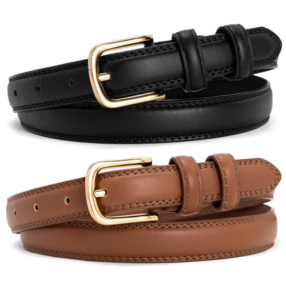 HOT2 Pack Leather Belts for Women Trendy, Women's Belts for Jeans Pants Dresses with Silver Buckle
