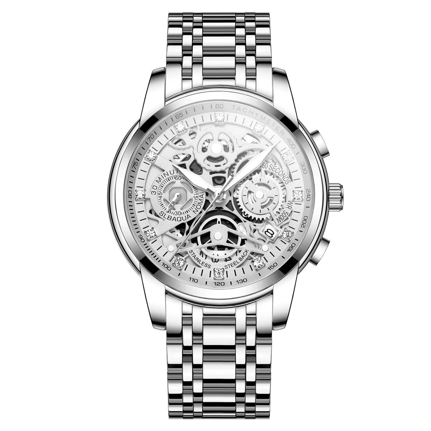 HOTNEKTOM Watches for Men with Stainless Steel, Quartz Analog Watch with Date, Luxury Minimalist Dress Mens Watches, Chronograph Watch, 3ATM Waterproof, Black Wristwatch, Gifts for Men