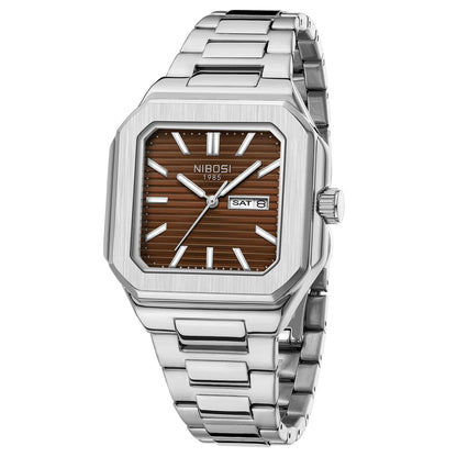 HOTNIBOSI Men Watches Analog Quartz Stainless Steel Silver Watches for Men Waterproof Business Classic Watch with Day and Date Display Wrist Watch for Work and Casual Wear