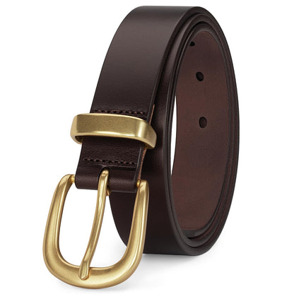 HOTWomens Belts for Jeans 1.1" Width Ladies Belts for Dresses Full Grain Leather Gold Buckle Belt Gift Box