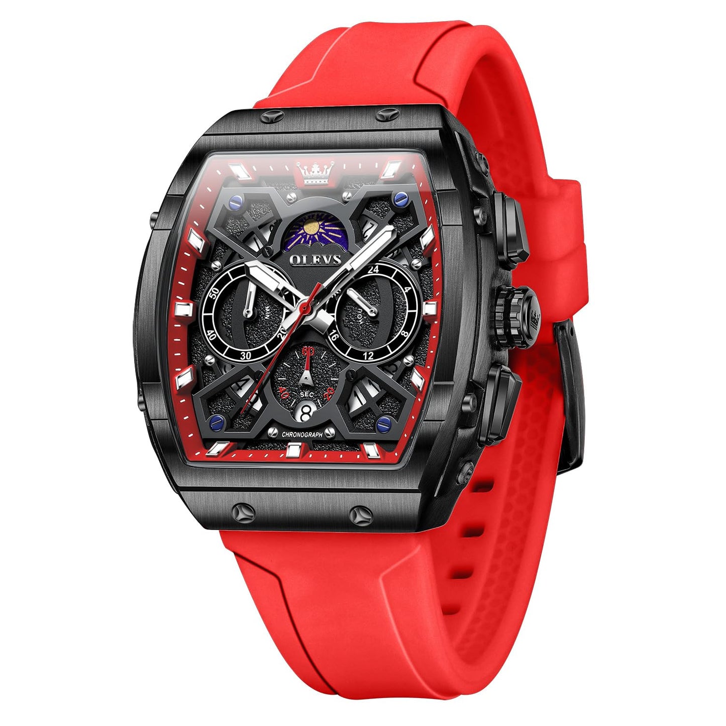 HOTOLEVS Tonneau Square Mens Watches, Fashion Large Face Silicone Band Watches for Men, Multifunctional Chronograph Quartz Men Waterproof Watch
