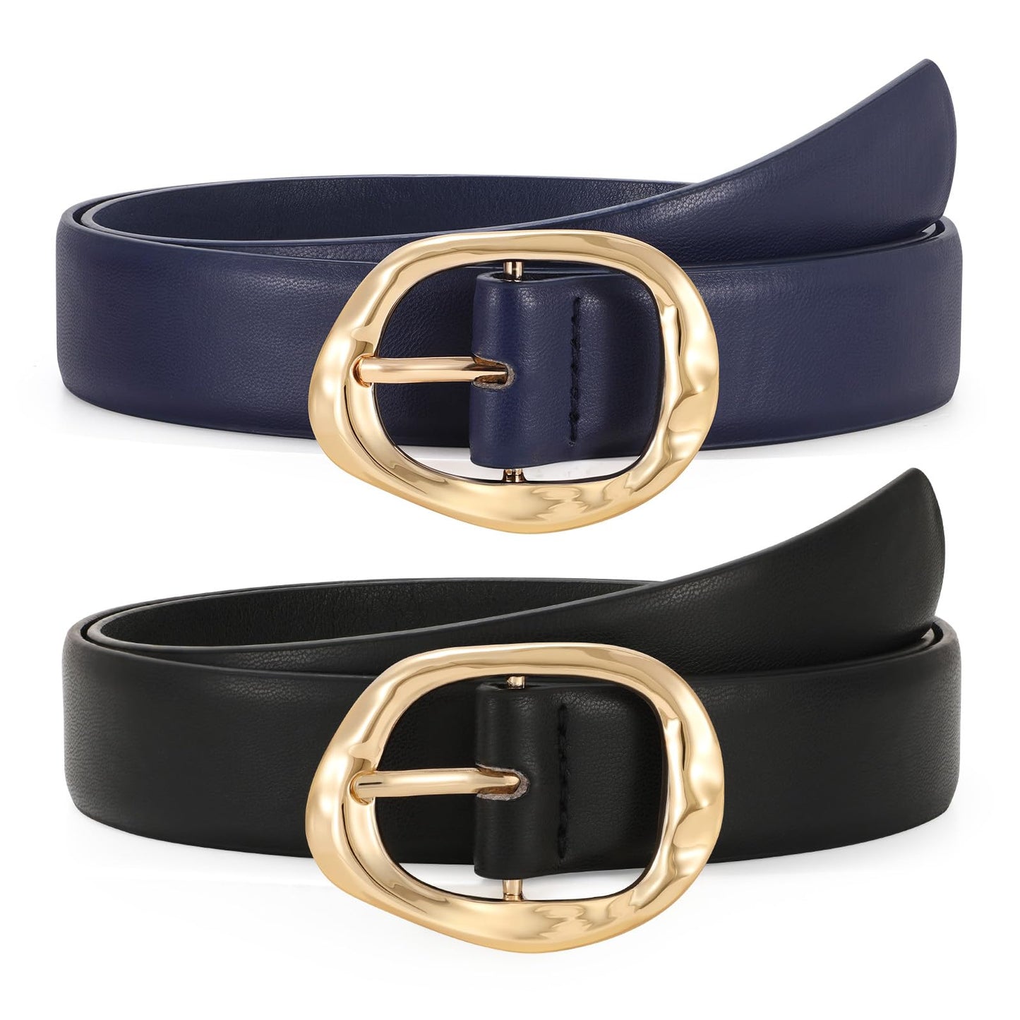 HOTTRIWORKS 2 Pack Leather Belts for Women Fashion Waist Belt with Liquid Shapes Women Belt for Jeans Pants Dresses