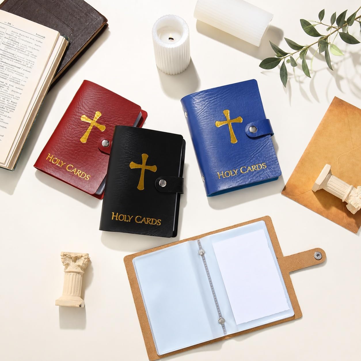 HOT4 Pcs Prayer Card Holder Carrying Each Case Hold To 40 Holy Card Holder Case Faux Leather With Snap Closure Holy Bag Organizer For Religious Prayer