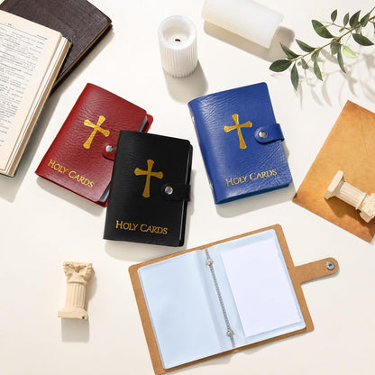 HOT4 Pcs Prayer Card Holder Carrying Each Case Hold To 40 Holy Card Holder Case Faux Leather With Snap Closure Holy Bag Organizer For Religious Prayer