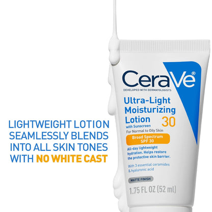 HOTCeraVe Ultra-Light Moisturizing Lotion With SPF 30, Daily Face Moisturizer with SPF, Formulated with Hyaluronic Acid & Ceramides, Broad Spectrum SPF, Oil Free, Matte Finish, 1.7 Ounce