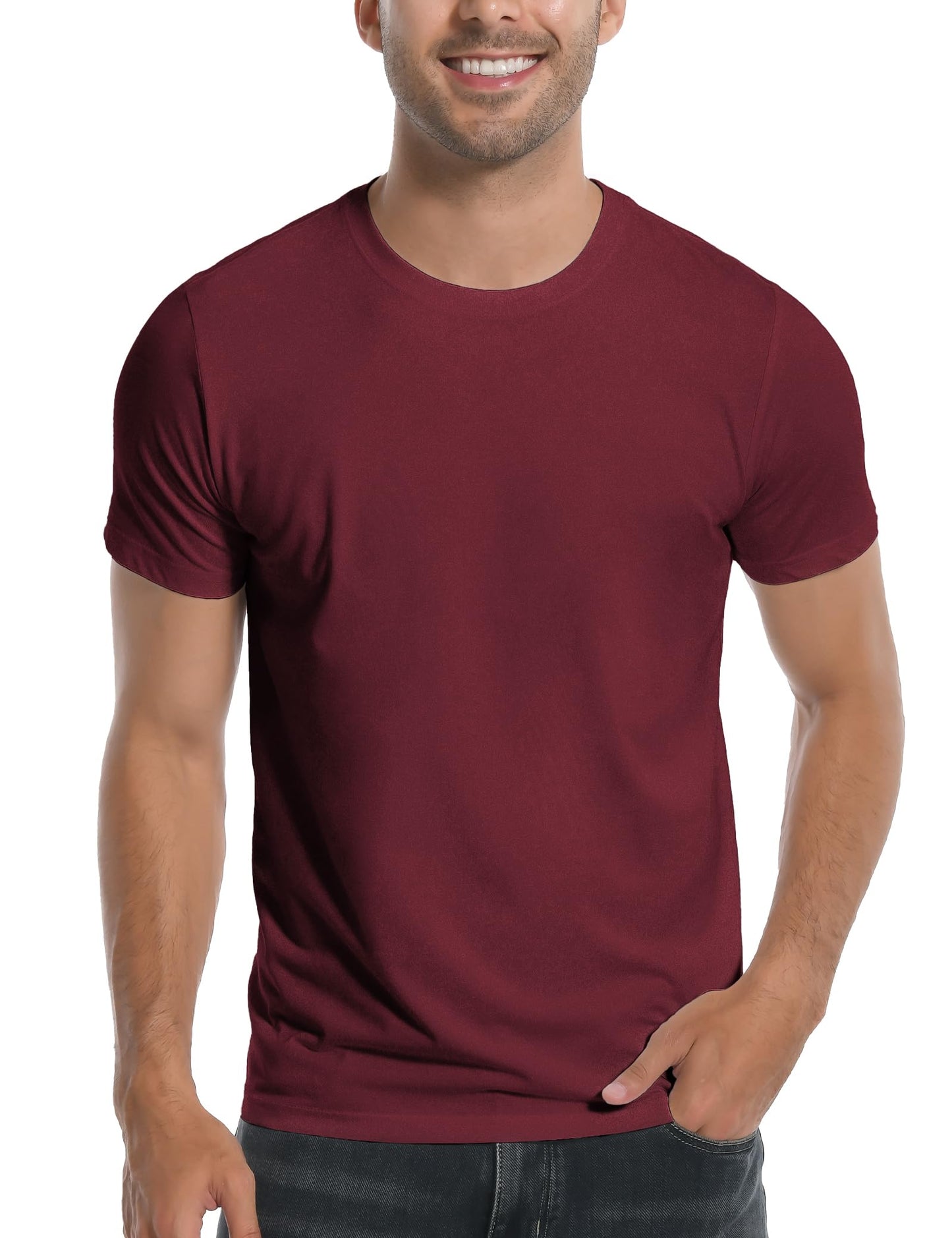 HOTPioneer Camp Mens Bamboo Shirts Ultra Soft Plain Tshirts for Men Cooling Crew Neck Casual Basic Tee Shirt Undershirt