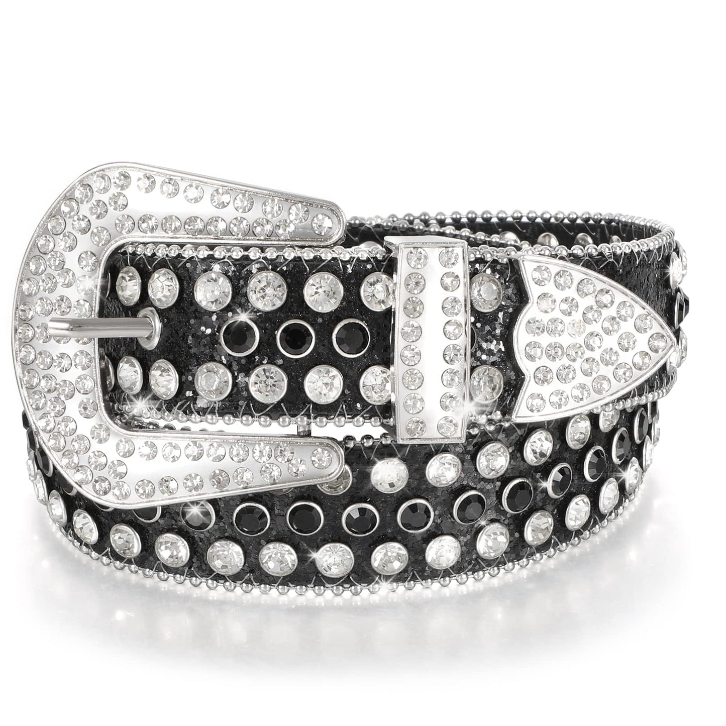 HOTMen Women's Rhinestone Bling Studded 1.5" Leather Belts for Jeans Pants with Fashion Silver Buckle
