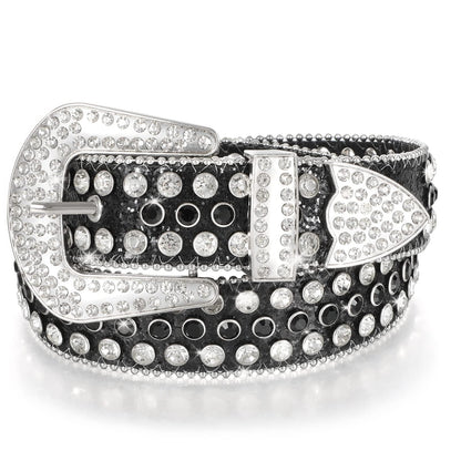 HOTMen Women's Rhinestone Bling Studded 1.5" Leather Belts for Jeans Pants with Fashion Silver Buckle