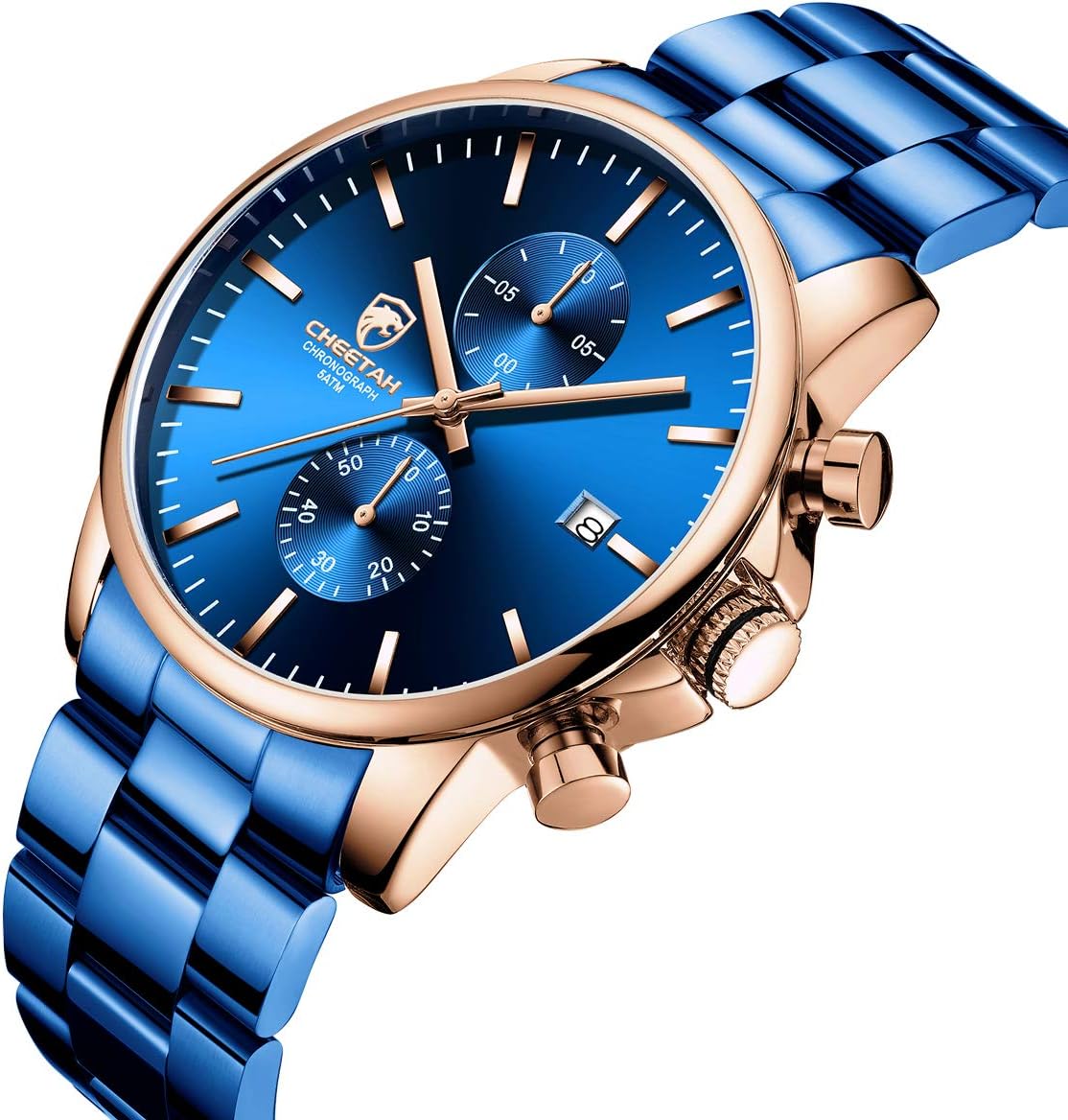 HOTGOLDEN HOUR Fashion Business Mens Watches with Stainless Steel Waterproof Chronograph Quartz Watch for Men, Auto Date