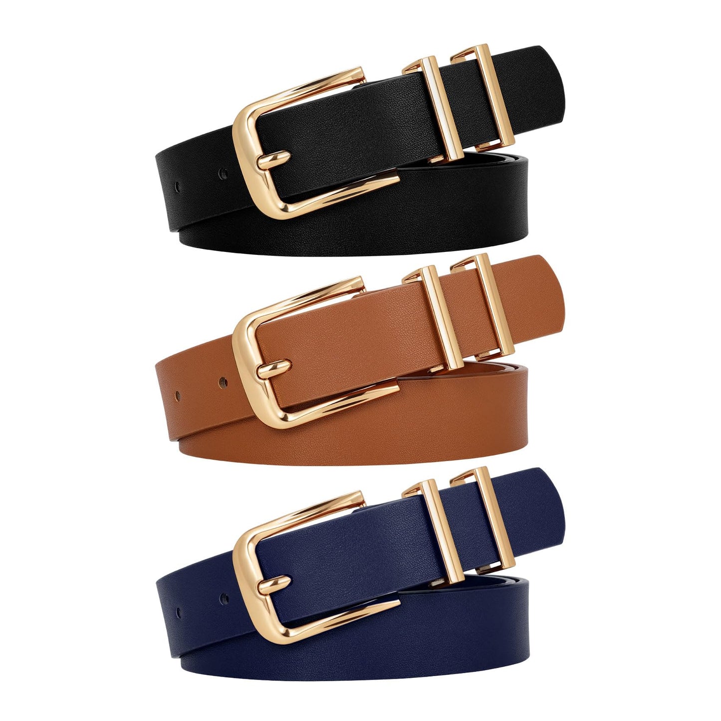 HOTWERFORU 3 PACK Women Belt Women Fashion Leather Belts for Jeans Pants Ladies Belts with Gold Buckle