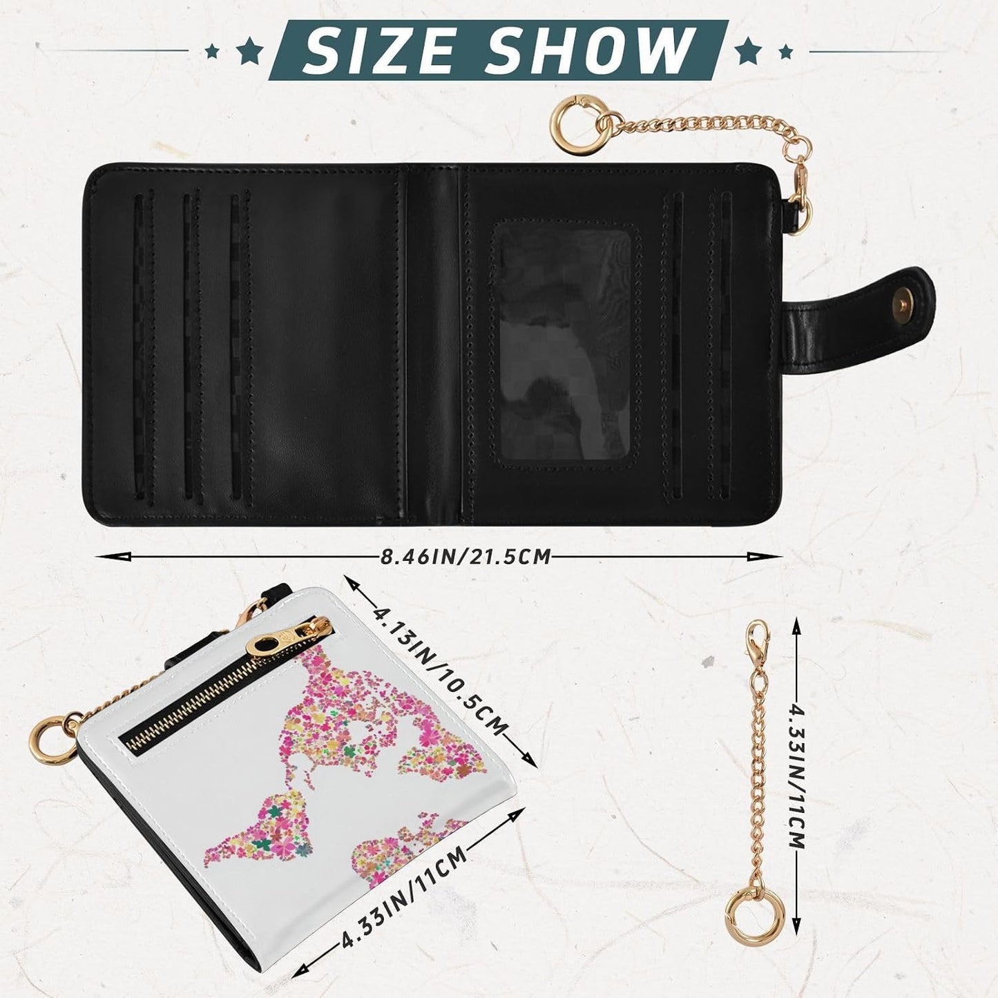 HOTWomen Wallet RFID Blocking World Map Pink Floral Small PU Leather Ladies Compact Wallets for Females Bifold Card Holder with ID Window for Credit Card, Cash, Travel