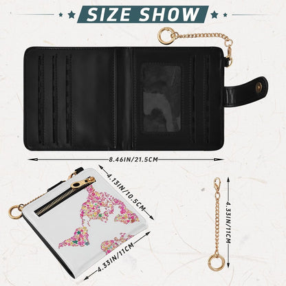 HOTWomen Wallet RFID Blocking World Map Pink Floral Small PU Leather Ladies Compact Wallets for Females Bifold Card Holder with ID Window for Credit Card, Cash, Travel