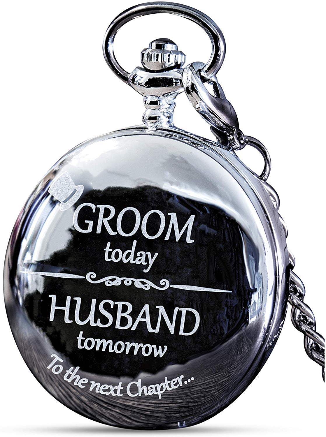 HOTFJ FREDERICK JAMES Wedding Pocket Watches for Groomsman, Best Man, Groom, Father of The Bride & Groom I Silver Engraved I Complete Their Wedding Attire