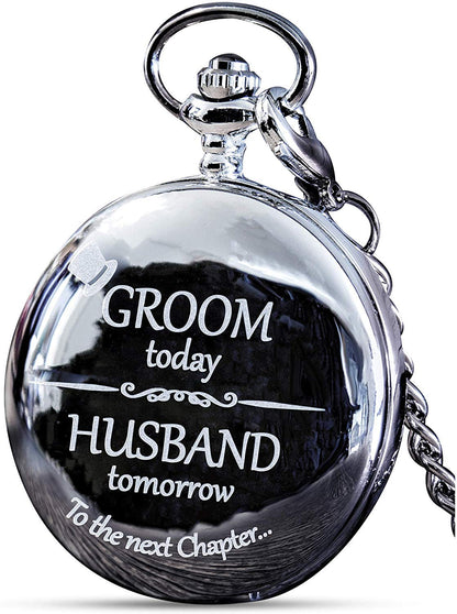 HOTFJ FREDERICK JAMES Wedding Pocket Watches for Groomsman, Best Man, Groom, Father of The Bride & Groom I Silver Engraved I Complete Their Wedding Attire