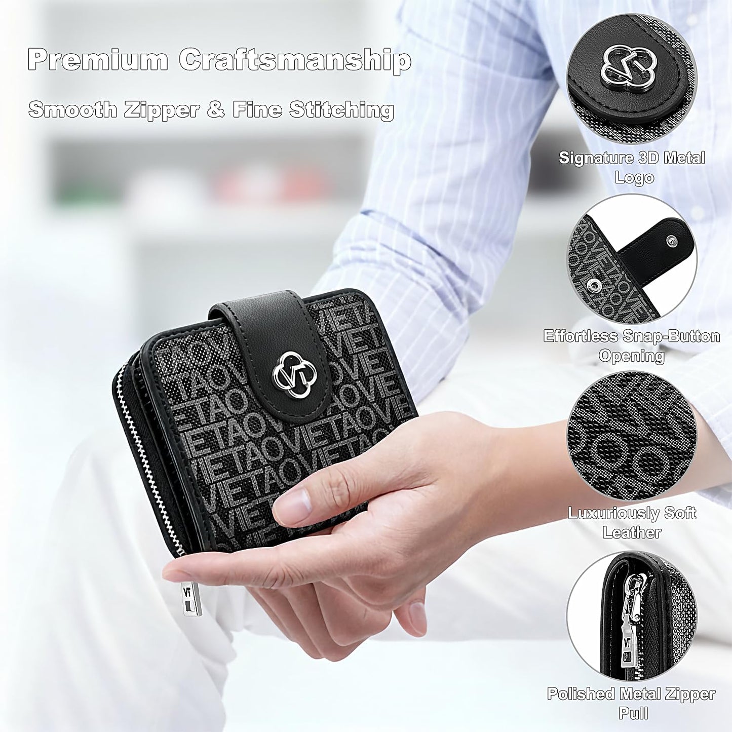 HOTCredit Card Wallets for Women, Leather Cardholder with Zipper Around, Small Rfid Ladies Wallet, Accordion Compact Bifold Purse for Travel, 19 Card Slots, ID Window, Cash Organizer - Black