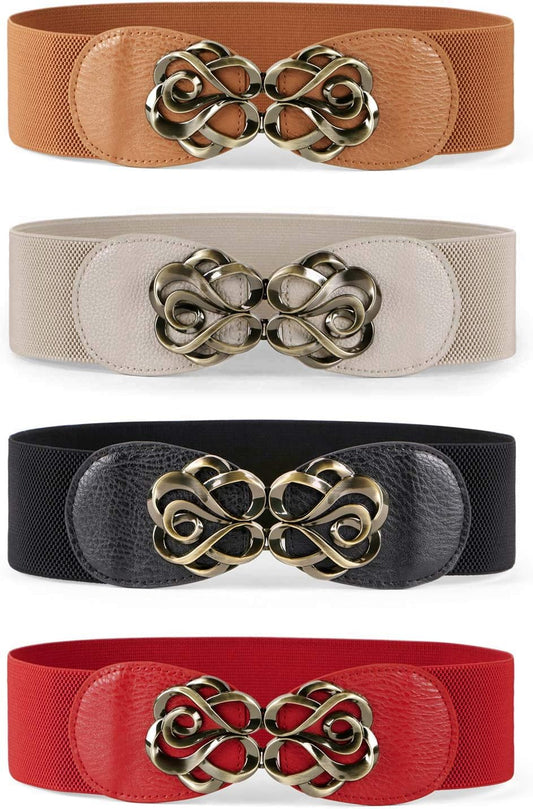 HOTJASGOOD Women Stretchy Belts for Dresses Vintage Elastic Wide Waist Belts 4 Pack 2.36" Wide