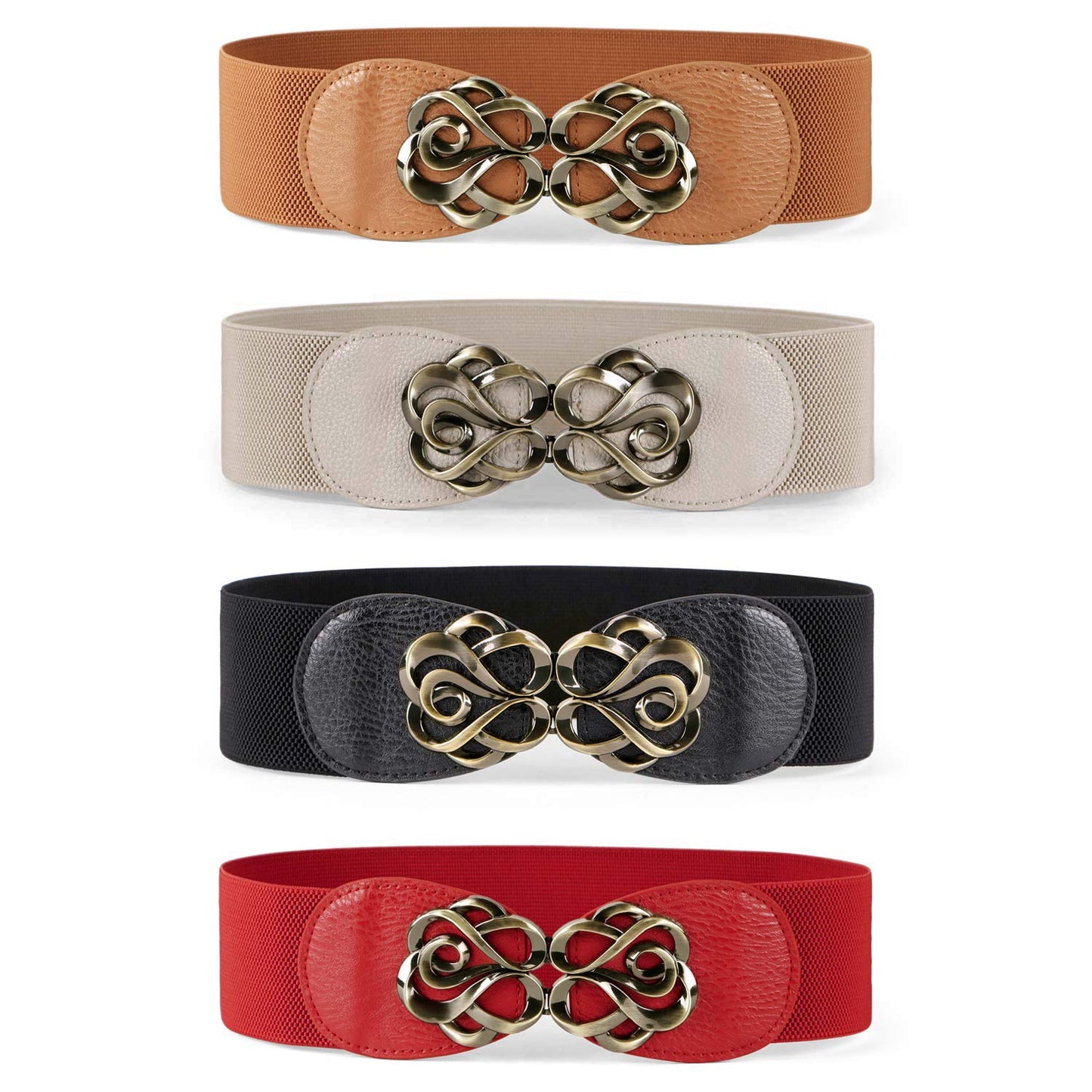 HOTJASGOOD Women Stretchy Belts for Dresses Vintage Elastic Wide Waist Belts 4 Pack 2.36" Wide
