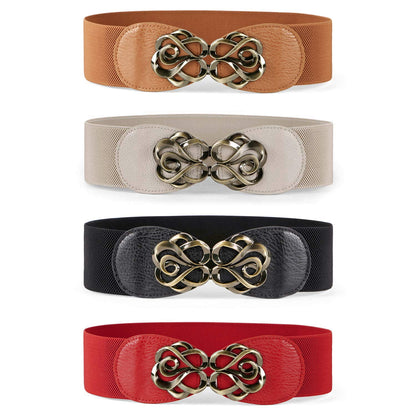 HOTJASGOOD Women Stretchy Belts for Dresses Vintage Elastic Wide Waist Belts 4 Pack 2.36" Wide
