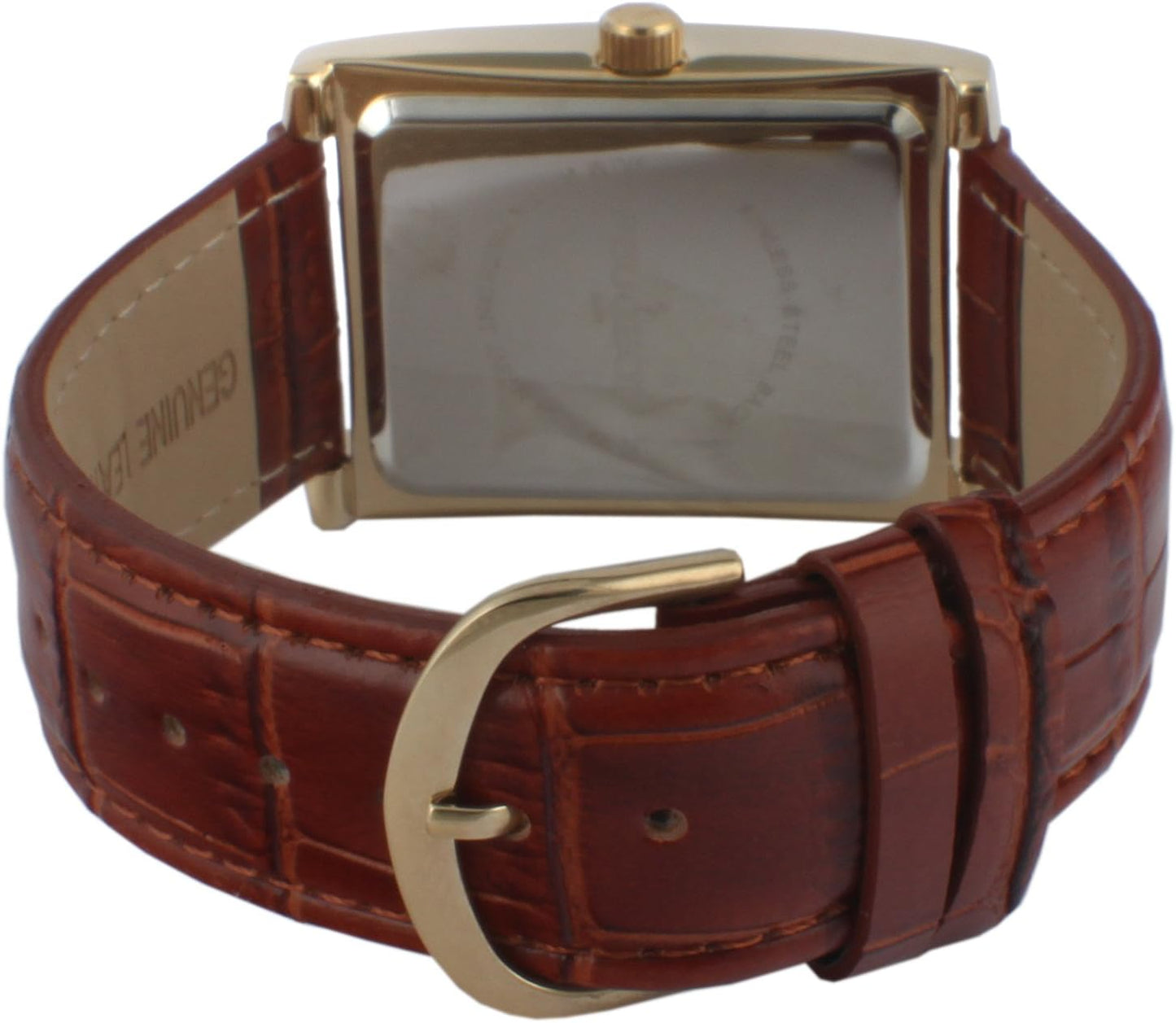 HOTPeugeot Men's Vintage Tank 14K Gold Plated Roman Numeral Leather Watch