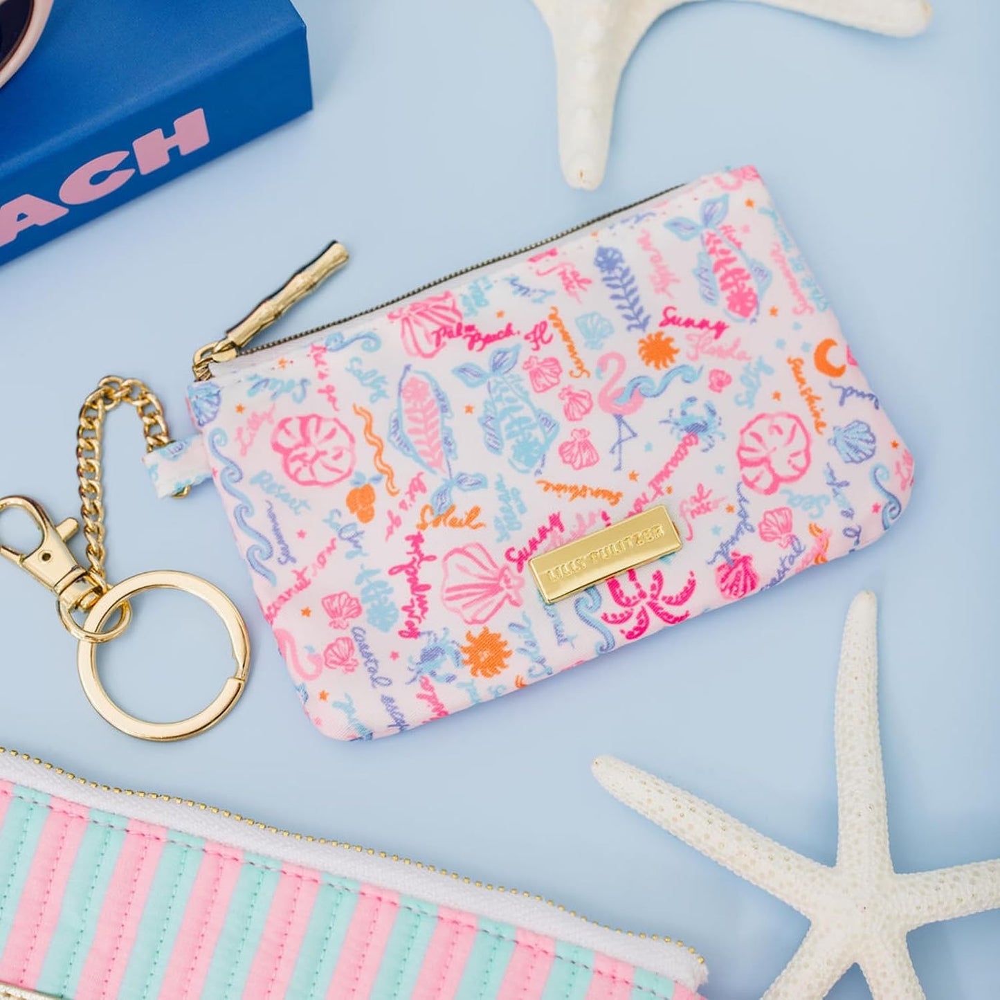 HOTLilly Pulitzer Zip Card Case ID Wallet, Summer Serenade | Cute, Colorful, Keychain Coin Purse Wallet with Zipper Close, Key Ring, Chain, and ID Window